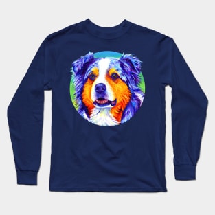 Colorful Blue Merle Australian Shepherd Dog Long Sleeve T-Shirt